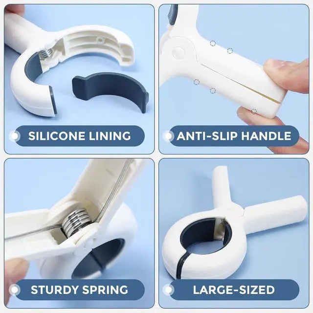 Alt view image 2 of 7 - 3.8" Extra Large Beach Towel Clips - Heavy Duty PP & Stainless Steel, Non-Slip Silicone Pads (9-Pack, Khaki/Blue), Secure Blankets, Tablecloths, Pool & Camping Gear