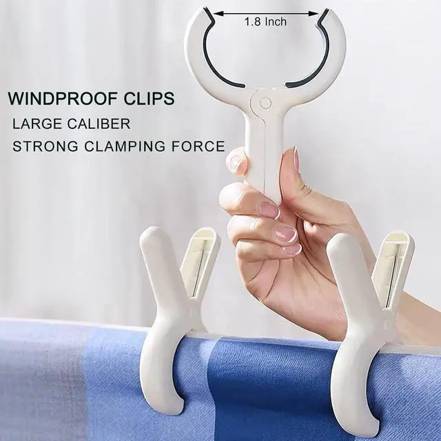 Alt view image 3 of 7 - 3.8" Extra Large Beach Towel Clips - Heavy Duty PP & Stainless Steel, Non-Slip Silicone Pads (9-Pack, Khaki/Blue), Secure Blankets, Tablecloths, Pool & Camping Gear
