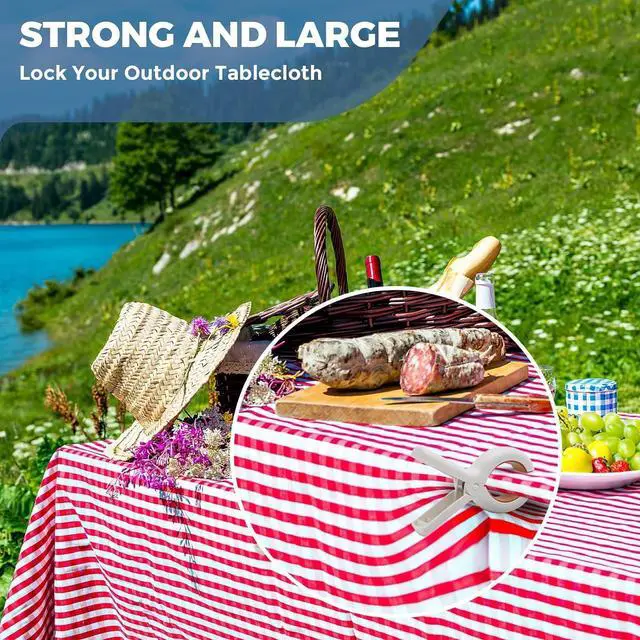 Alt view image 6 of 7 - 3.8" Extra Large Beach Towel Clips - Heavy Duty PP & Stainless Steel, Non-Slip Silicone Pads (9-Pack, Khaki/Blue), Secure Blankets, Tablecloths, Pool & Camping Gear