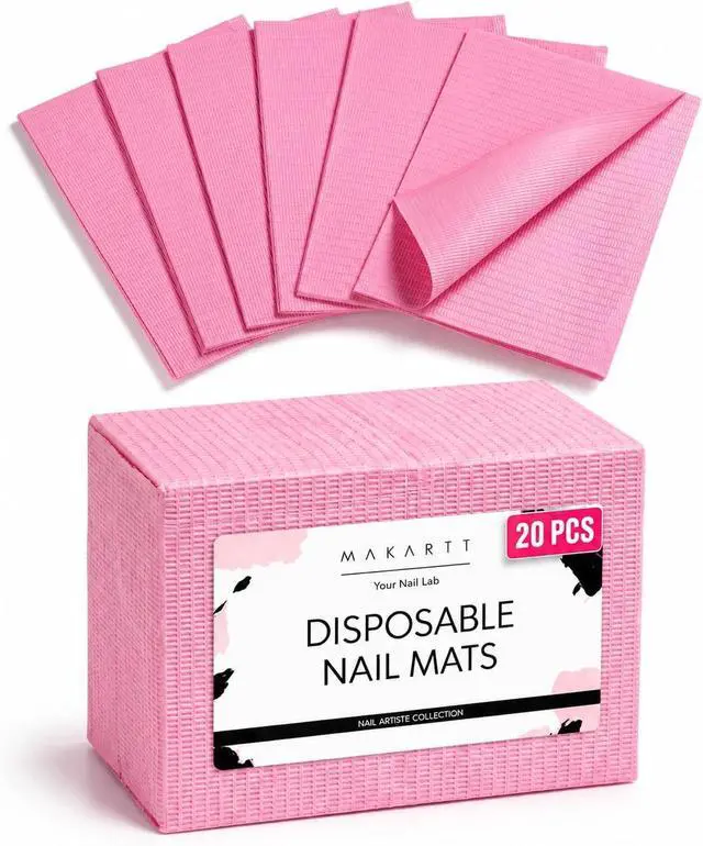 Main image of Makartt 20 Pcs Pink Disposable Nail Mats, Waterproof | 3-Ply Absorbent Nail Mat with PE backing, Foldable for Easy Storage, Ideal for Salon, Tattoo, and Home DIY Manicure