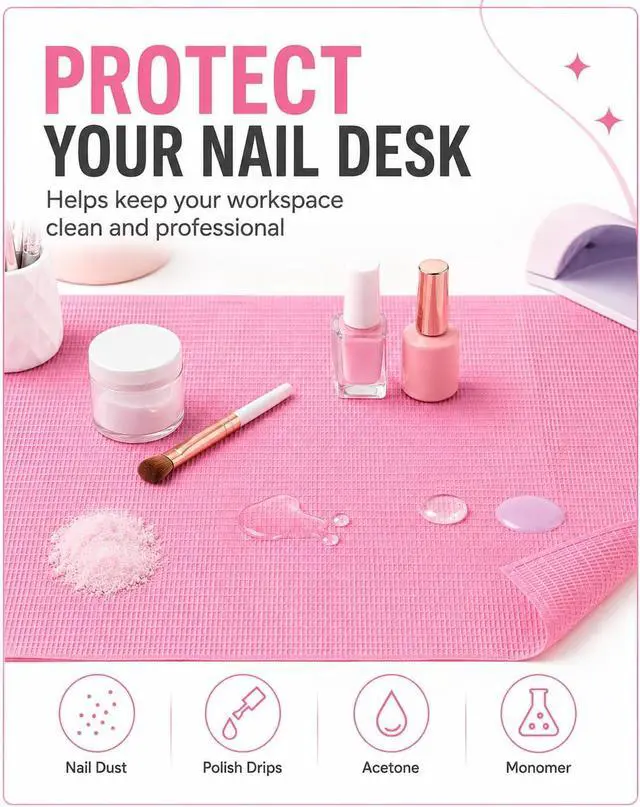 Alt view image 2 of 7 - Makartt 20 Pcs Pink Disposable Nail Mats, Waterproof | 3-Ply Absorbent Nail Mat with PE backing, Foldable for Easy Storage, Ideal for Salon, Tattoo, and Home DIY Manicure