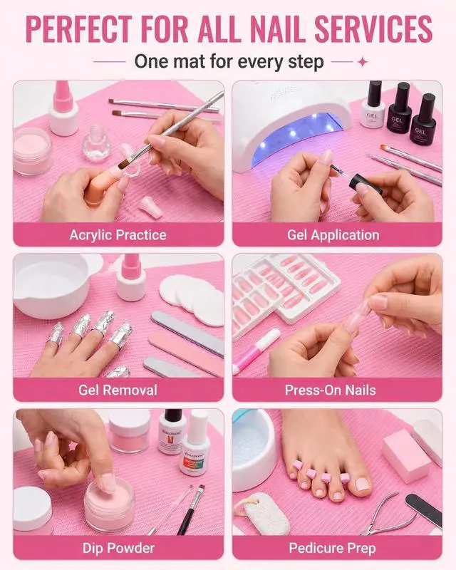 Alt view image 4 of 7 - Makartt 20 Pcs Pink Disposable Nail Mats, Waterproof | 3-Ply Absorbent Nail Mat with PE backing, Foldable for Easy Storage, Ideal for Salon, Tattoo, and Home DIY Manicure
