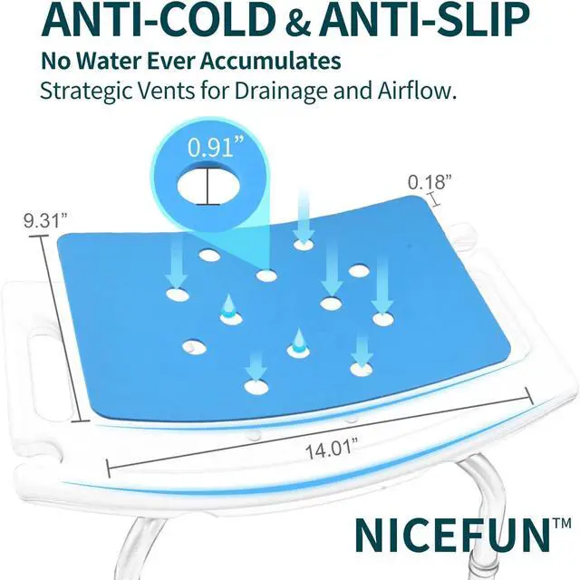 Alt view image 4 of 7 - Shower Chair Cushion with Adhesive Backing 14 x 9.5 Inches Waterproof Soft Foam Pad for Bench, Narrow Bath Chair, Bathroom Seat, Universal Fit Non Slip Stool Seat Mat Elderly, Blue (MAT149)