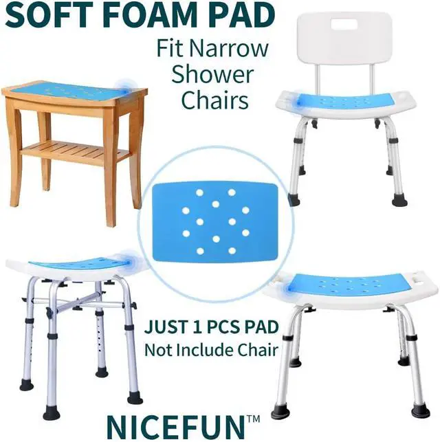 Alt view image 6 of 7 - Shower Chair Cushion with Adhesive Backing 14 x 9.5 Inches Waterproof Soft Foam Pad for Bench, Narrow Bath Chair, Bathroom Seat, Universal Fit Non Slip Stool Seat Mat Elderly, Blue (MAT149)