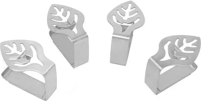 Main image of Honbay 4PCS Stainless Steel Silver Thickened Strong Cloth Clip,Tablecloth Clamp Holder, Table Cover Clamps,Table Cloth Holders, Table Cloth Clips Holders for Outdoor and Indoor (Leaf)