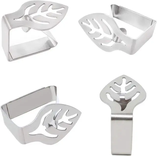 Alt view image 3 of 7 - Honbay 4PCS Stainless Steel Silver Thickened Strong Cloth Clip,Tablecloth Clamp Holder, Table Cover Clamps,Table Cloth Holders, Table Cloth Clips Holders for Outdoor and Indoor (Leaf)