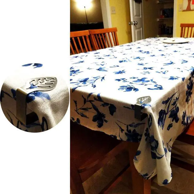 Alt view image 4 of 7 - Honbay 4PCS Stainless Steel Silver Thickened Strong Cloth Clip,Tablecloth Clamp Holder, Table Cover Clamps,Table Cloth Holders, Table Cloth Clips Holders for Outdoor and Indoor (Leaf)