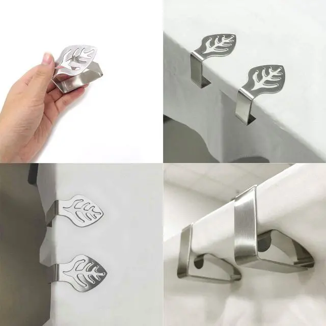 Alt view image 6 of 7 - Honbay 4PCS Stainless Steel Silver Thickened Strong Cloth Clip,Tablecloth Clamp Holder, Table Cover Clamps,Table Cloth Holders, Table Cloth Clips Holders for Outdoor and Indoor (Leaf)