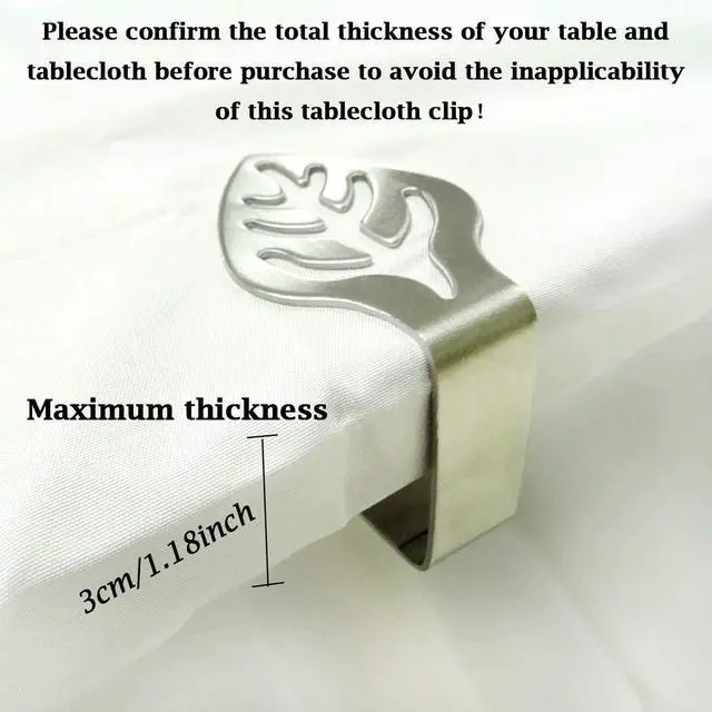 Alt view image 5 of 7 - Honbay 4PCS Stainless Steel Silver Thickened Strong Cloth Clip,Tablecloth Clamp Holder, Table Cover Clamps,Table Cloth Holders, Table Cloth Clips Holders for Outdoor and Indoor (Leaf)