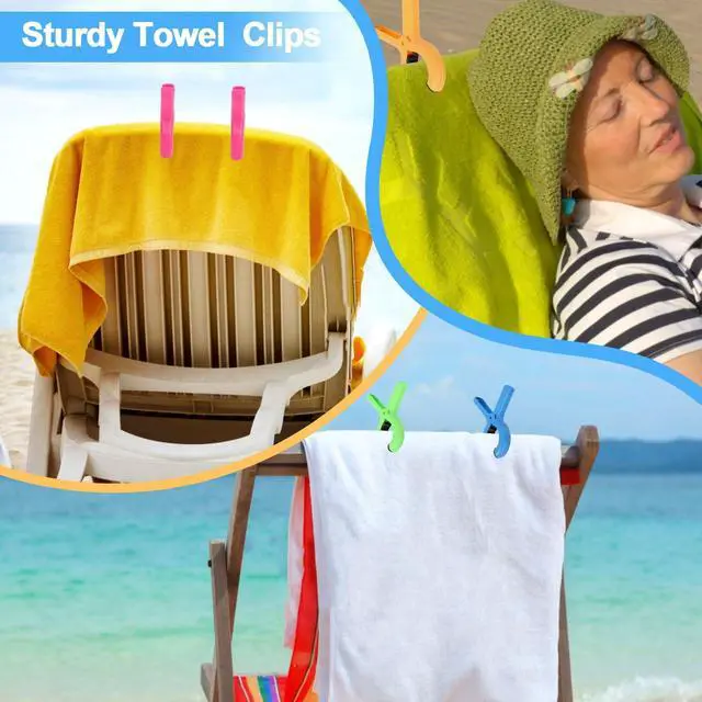 Alt view image 5 of 7 - CCINEE 12 Packs Beach Towel Clips, Heavy Duty Plastic Laundry Clothespins Pool Towel Holder Clamps for Clothes Boat Beach Lounge Chairs Cruise Picnic Tablecloth Outdoor Accessories