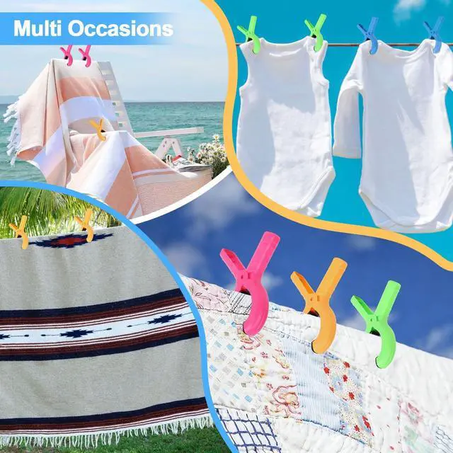 Alt view image 6 of 7 - CCINEE 12 Packs Beach Towel Clips, Heavy Duty Plastic Laundry Clothespins Pool Towel Holder Clamps for Clothes Boat Beach Lounge Chairs Cruise Picnic Tablecloth Outdoor Accessories