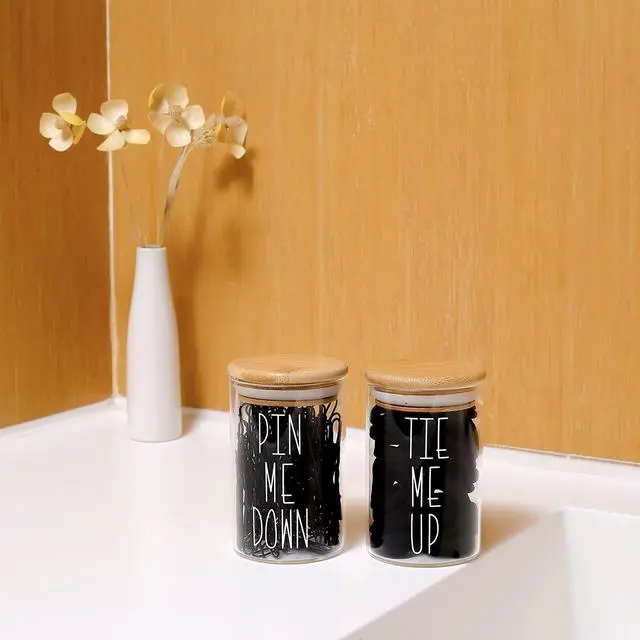 Alt view image 2 of 7 - MOMEEMO Apothecary Jars with Lids for Bathroom Storage Organizer | Hair Tie Organizer, Bobby Pin Holder, Bamboo Bathroom Accessories, Hair Ties & Pins