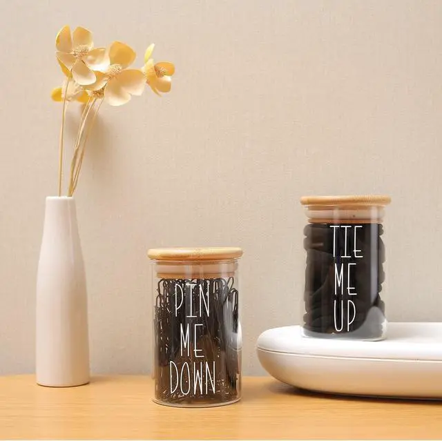 Alt view image 4 of 7 - MOMEEMO Apothecary Jars with Lids for Bathroom Storage Organizer | Hair Tie Organizer, Bobby Pin Holder, Bamboo Bathroom Accessories, Hair Ties & Pins