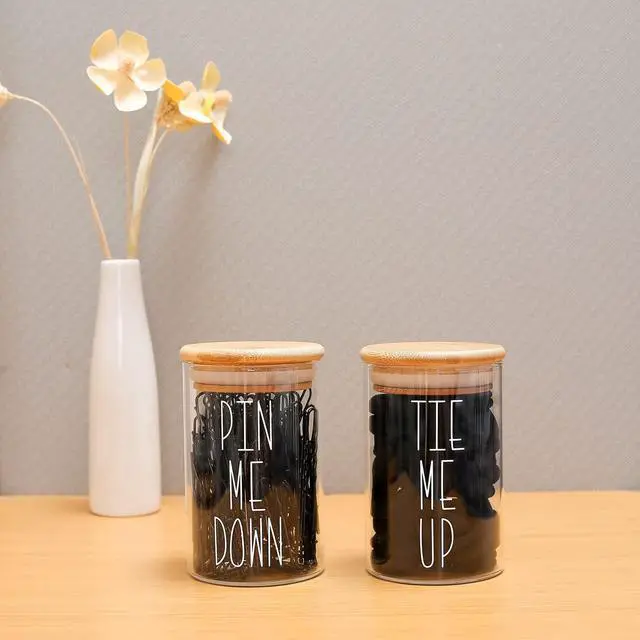 Alt view image 5 of 7 - MOMEEMO Apothecary Jars with Lids for Bathroom Storage Organizer | Hair Tie Organizer, Bobby Pin Holder, Bamboo Bathroom Accessories, Hair Ties & Pins