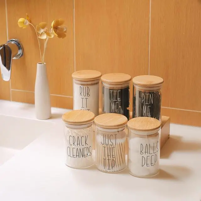 Alt view image 6 of 7 - MOMEEMO Apothecary Jars with Lids for Bathroom Storage Organizer | Hair Tie Organizer, Bobby Pin Holder, Bamboo Bathroom Accessories, Hair Ties & Pins