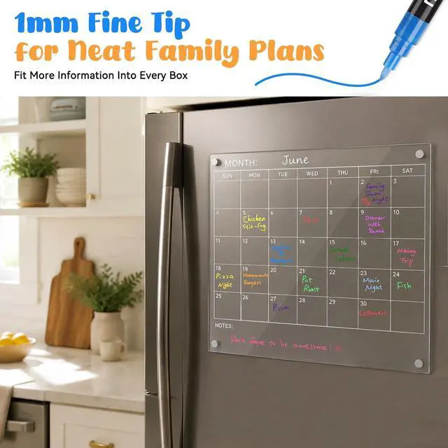 Alt view image 6 of 7 - maxtek Wet Erase Liquid Chalk Markers, 1mm Fine Tip, 12 Neon Colors | For acrylic calendars, glass and labels; wet erase ink stays visible until wiped with a damp cloth on non-porous surfaces