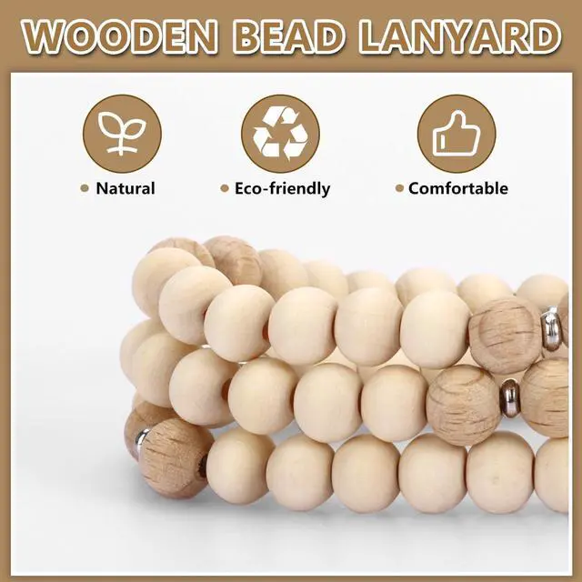 Alt view image 4 of 7 - Teacher Lanyard with Id Holder, Retractable Lanyard for Id Badges Keys | Lightweight and Comfortable for All Day, Cute Natural Wooden Beaded Lanyard for Women Nurse Travel Cruise Daily