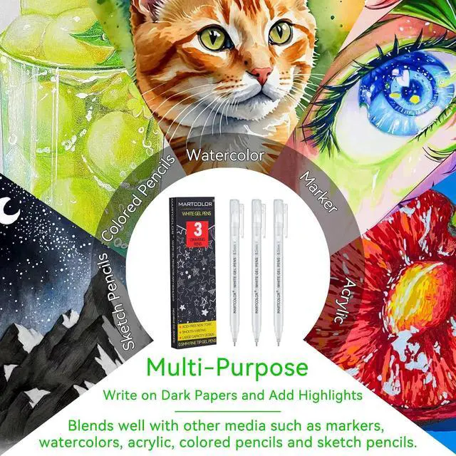 Alt view image 6 of 7 - MARTCOLOR White Gel Pens, 3 Pack 0.5mm Extra Fine Point White Gel ink Pens | Opaque Archival Ink Pen for Black Paper Drawing, Art Highlight, Illustration, Bullet Journaling, Card Making & DIY Projects