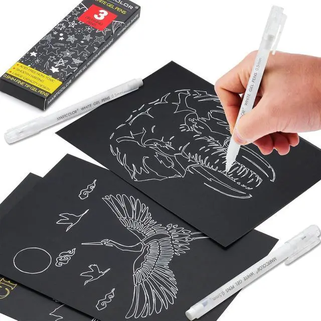 Alt view image 7 of 7 - MARTCOLOR White Gel Pens, 3 Pack 0.5mm Extra Fine Point White Gel ink Pens | Opaque Archival Ink Pen for Black Paper Drawing, Art Highlight, Illustration, Bullet Journaling, Card Making & DIY Projects