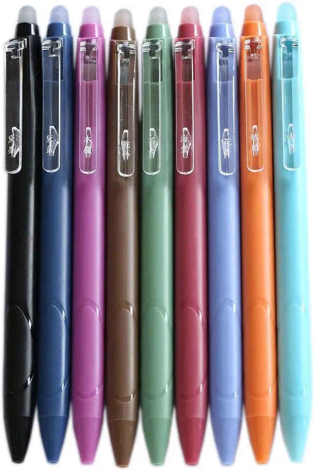 Main image of Vintage 9 Colors Erasable Gel Ink Pens 0.5mm Point Assorted Erasable Gel Pen Retractable for Writing Drawing Coloring Art Pack of 9PCS