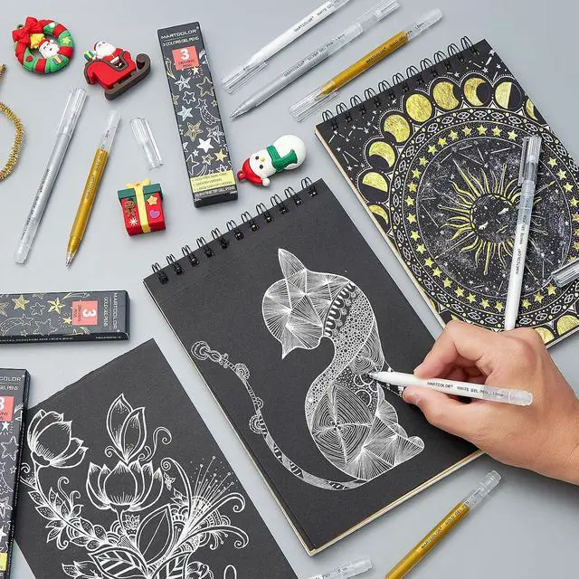 Alt view image 6 of 7 - MARTCOLOR Gold Silver White Gel Pens, 3 Pack 1mm Opaque Archival Ink Pen | Fine Point Gel Ink Pens for Black Paper Drawing, Art Highlight, Illustration, Bullet Journaling, Card Making & DIY Projects