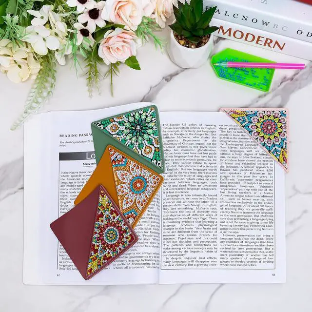 Alt view image 2 of 6 - WIVICO 4Pcs Diamond Painting Bookmarks, Diamond Pearl Art Kits for Adults | DIY Diamond Dots Paint By Numbers Kit,Gifts for Book Lovers(Mandala)