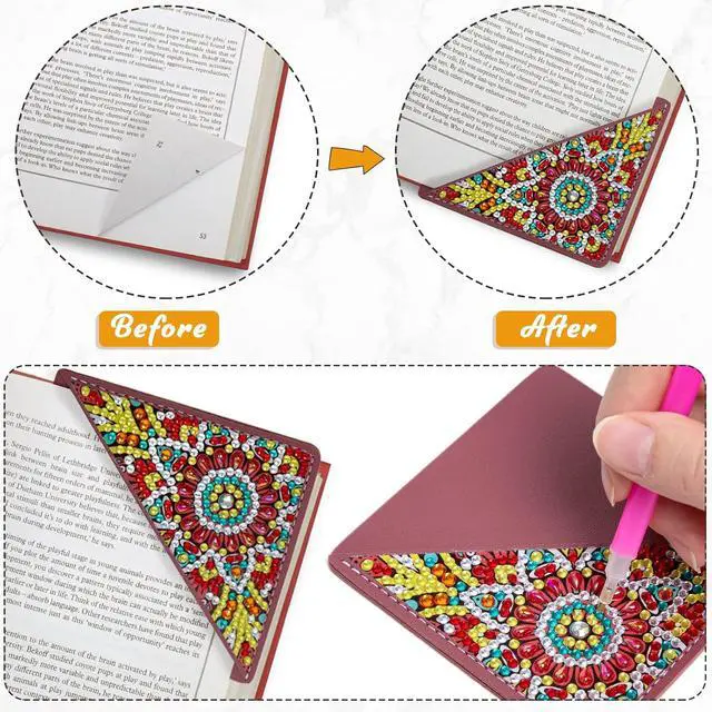 Alt view image 4 of 6 - WIVICO 4Pcs Diamond Painting Bookmarks, Diamond Pearl Art Kits for Adults | DIY Diamond Dots Paint By Numbers Kit,Gifts for Book Lovers(Mandala)