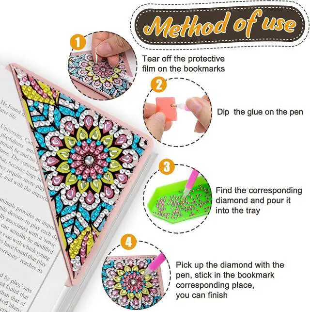 Alt view image 6 of 6 - WIVICO 4Pcs Diamond Painting Bookmarks, Diamond Pearl Art Kits for Adults | DIY Diamond Dots Paint By Numbers Kit,Gifts for Book Lovers(Mandala)