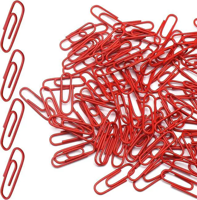 Main image of Luomorgo Red Paper Clips, 1.1 Inch (28mm), 120 Pcs Metal Paperclips | Vinyl Coated Metal, for Office, School, Home, Bookmark & Document Organizer