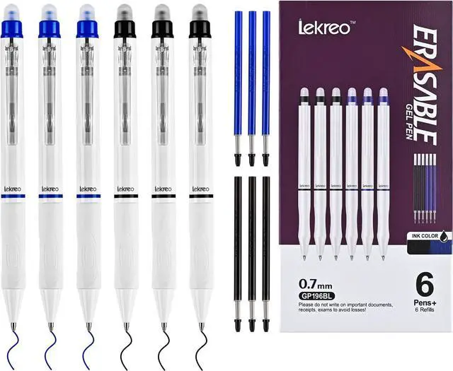 Main image of 6 Counts Erasable Gel Pens, 0.7mm Fine Point Retractable Clicker Pens with 6 Black Blue Refills,Make Mistakes Disappear for Writing Planner Drawing and Crossword Puzzles