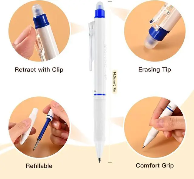 Alt view image 2 of 7 - 6 Counts Erasable Gel Pens, 0.7mm Fine Point Retractable Clicker Pens with 6 Black Blue Refills,Make Mistakes Disappear for Writing Planner Drawing and Crossword Puzzles