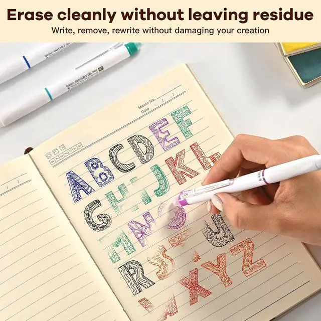 Alt view image 5 of 7 - 6 Counts Erasable Gel Pens, 0.7mm Fine Point Retractable Clicker Pens with 6 Black Blue Refills,Make Mistakes Disappear for Writing Planner Drawing and Crossword Puzzles
