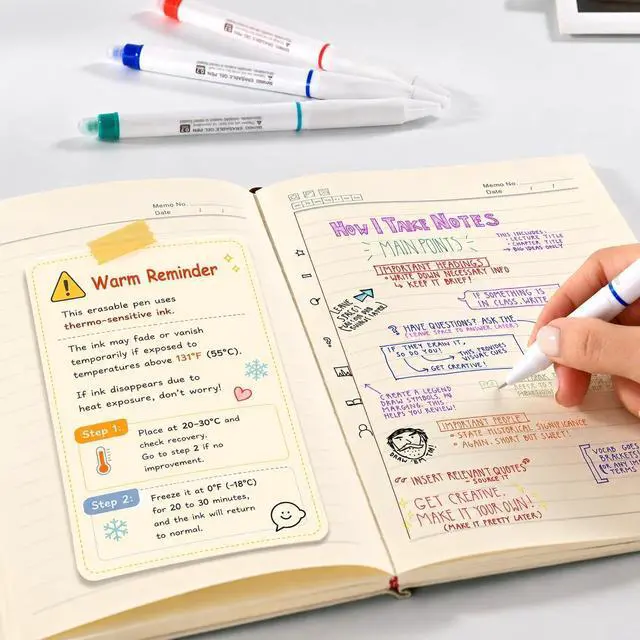 Alt view image 7 of 7 - 6 Counts Erasable Gel Pens, 0.7mm Fine Point Retractable Clicker Pens with 6 Black Blue Refills,Make Mistakes Disappear for Writing Planner Drawing and Crossword Puzzles