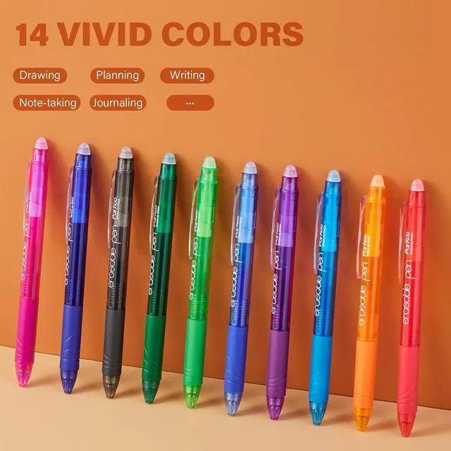 Alt view image 5 of 7 - ParKoo Erasable Gel Pens Clicker, 14 Classic Colors, 0.7mm Fine Point Pens | Retractable Design, Thermo-Sensitive Ink, Clean Erasing, Smooth Writing, Comfortable Grip, Drawing, Journaling