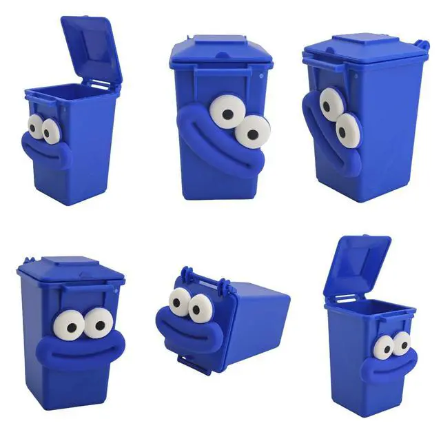 Alt view image 5 of 7 - Mini Curbside Vehicle Garbage DIY Creative Sausage Mouth Miniature Novelty Toys Garbage Truck's Trash Can (Blue)