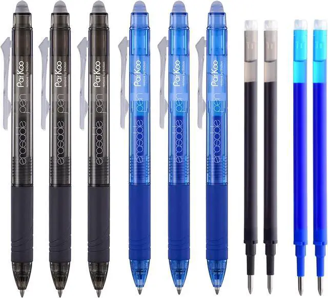 Main image of ParKoo Retractable Erasable Gel Pens Clicker Fine Point 0.7 mm, Make Mistakes Disappear, 3 Black/3 Blue Ink Pens with 4 Bonus Refills for Drawing Writing Journaling and Crossword Puzzles
