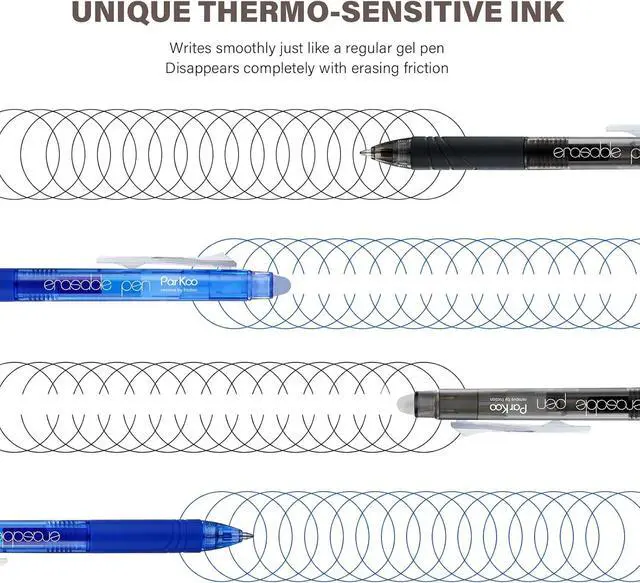 Alt view image 3 of 7 - ParKoo Retractable Erasable Gel Pens Clicker Fine Point 0.7 mm, Make Mistakes Disappear, 3 Black/3 Blue Ink Pens with 4 Bonus Refills for Drawing Writing Journaling and Crossword Puzzles