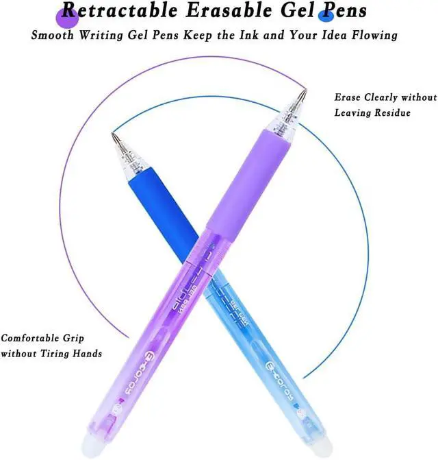 Alt view image 2 of 7 - 12Pcs Multicolor Erasable Gel Pens, Fine Point 0.7 mm (12) | Clean Erasing, Retractable, Quick-Drying, Comfort Grip Writing Pens for School, Office, Exams