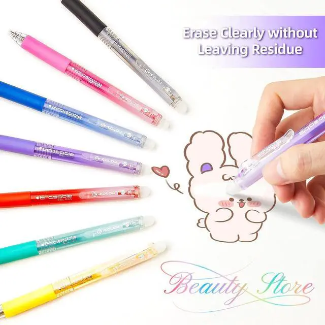 Alt view image 5 of 7 - 12Pcs Multicolor Erasable Gel Pens, Fine Point 0.7 mm (12) | Clean Erasing, Retractable, Quick-Drying, Comfort Grip Writing Pens for School, Office, Exams