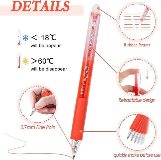 Alt view image 4 of 7 - 12Pcs Multicolor Erasable Gel Pens, Fine Point 0.7 mm (12) | Clean Erasing, Retractable, Quick-Drying, Comfort Grip Writing Pens for School, Office, Exams