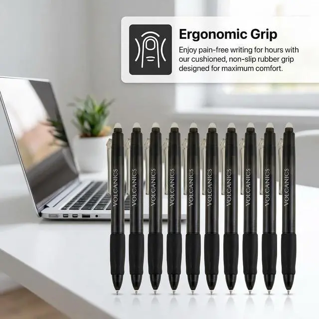Alt view image 5 of 7 - Volcanics Retractable Erasable Gel Pens, Soft Black, 0.7mm, 12 Pack | Click Erasable Gel Ink Pens With Refillable Design, Smooth Writing And Easy Erasing For School, Office Supplies And Daily Use