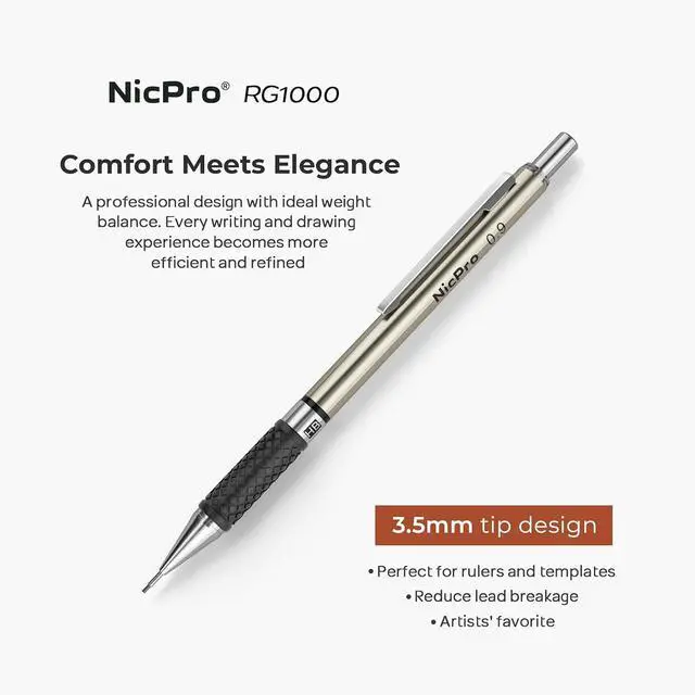 Alt view image 2 of 6 - Nicpro 0.9 mm Art Mechanical Pencil Set in Storage Case, 3 PCS | Metal Drafting Pencil Lead Pencil+6 Tube HB Lead Refill, 12 Eraser, Comfort Grip For School Writing, Artist Drawing Sketching