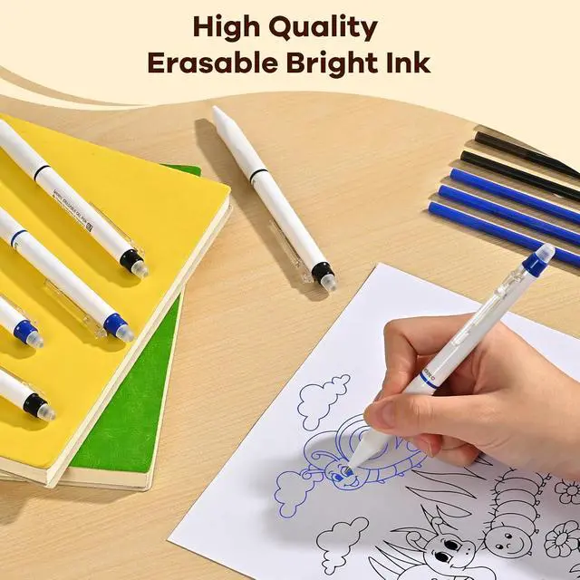 Alt view image 4 of 7 - 6 Counts Erasable Gel Pens, 0.7mm Fine Point Retractable Clicker Pens with 6 Black Blue Refills,Make Mistakes Disappear for Writing Planner Drawing and Crossword Puzzles