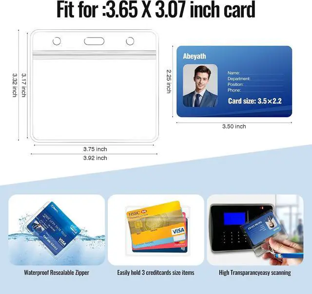 Alt view image 2 of 7 - Abeyath10 Pack Extra Thick ID Card Name Badge Holder Heavy Duty Waterproof Clear Plastic PVC Horizontal Sleeve Pocket Resealable