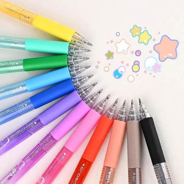 Alt view image 3 of 7 - BAYTORY Colored Erasable Pens, Retractable Assorted Colors Pen with Eraser | Smooth Writing Fine Point 0.7mm Pen, Erasable Gel Pens for Crossword Puzzles (12 Pieces)