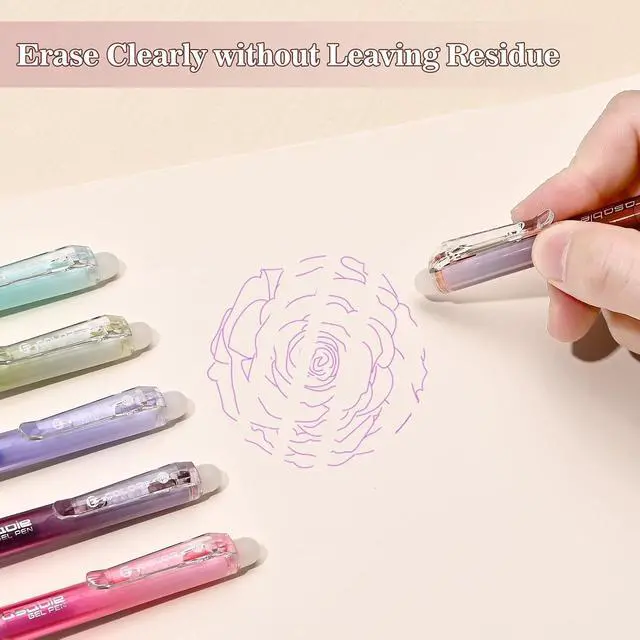 Alt view image 6 of 7 - BAYTORY Colored Erasable Pens, Retractable Assorted Colors Pen with Eraser | Smooth Writing Fine Point 0.7mm Pen, Erasable Gel Pens for Crossword Puzzles (12 Pieces)