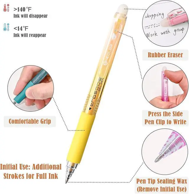 Alt view image 4 of 7 - BAYTORY Colored Erasable Pens, Retractable Assorted Colors Pen with Eraser | Smooth Writing Fine Point 0.7mm Pen, Erasable Gel Pens for Crossword Puzzles (12 Pieces)