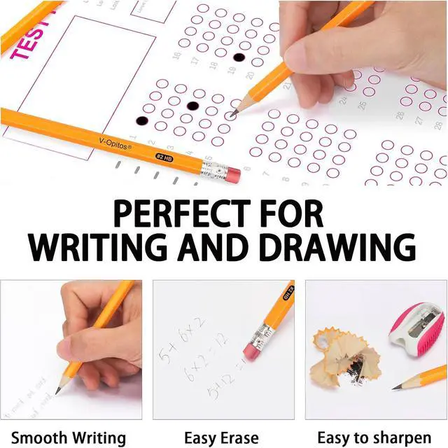 Alt view image 4 of 7 - V-Opitos Wood-Cased #2 HB Pencils, 50 Pack Bulk Yellow Pencils with Erasers, Pre-Sharpened, School Classroom Teacher Supplies for Writing, Drawing and Sketching