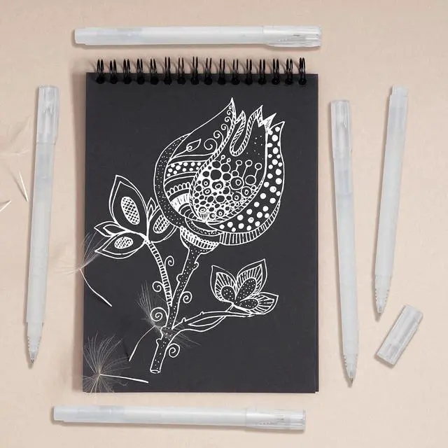 Alt view image 4 of 6 - YUANCHENG White Gel Pens,4 Pack, 0.8 mm Extra Fine Point Gel Ink Pens,Suitable for Black Paper Drawing,Card Making,Artists Drawing.Sketching,White Gel Pen for Art Highlight