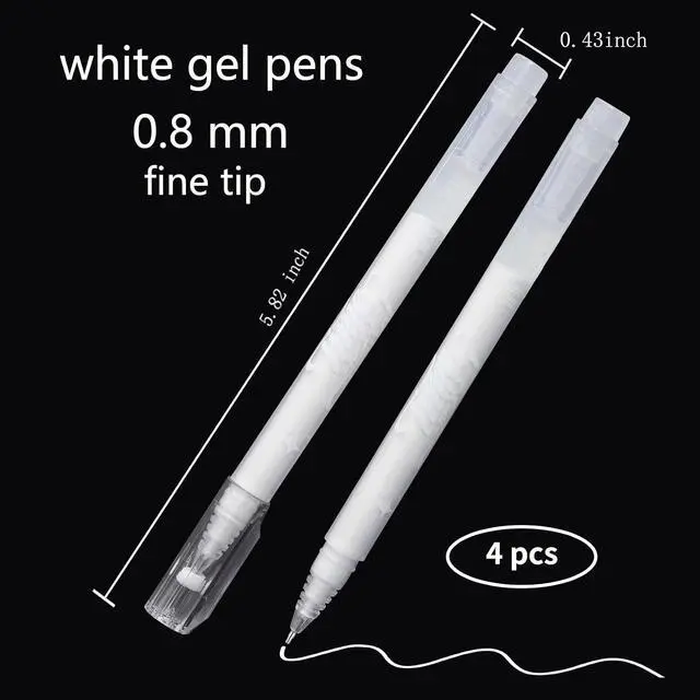 Alt view image 5 of 6 - YUANCHENG White Gel Pens,4 Pack, 0.8 mm Extra Fine Point Gel Ink Pens,Suitable for Black Paper Drawing,Card Making,Artists Drawing.Sketching,White Gel Pen for Art Highlight